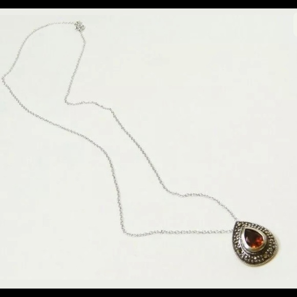 Sterling Silver Teardrop Marcasite Pendan Necklace - Picture 4 of 7